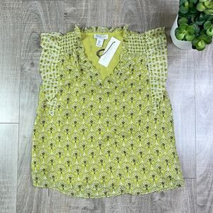 NWT RACHEL ZOE Women's Green Paisley Sleeveless Ruffle V-Neck Blouse